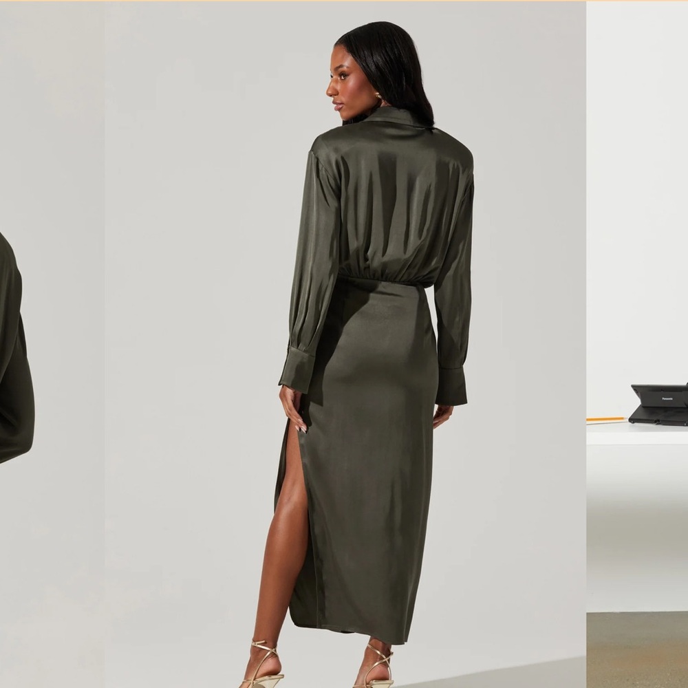 ASTR The Label Elizabello Satin Midi Shirt Dress Black NEW Size Small - Picture 7 of 14